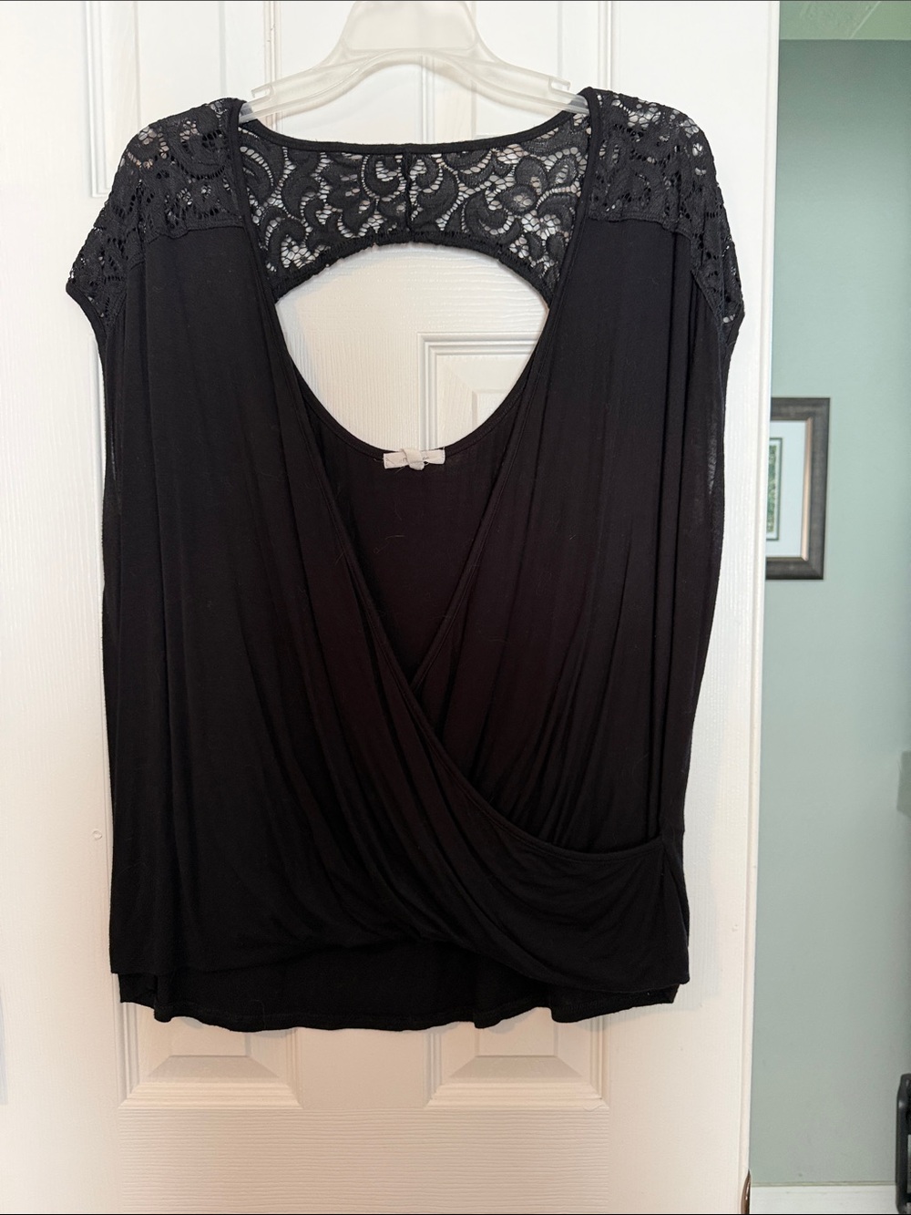 Maurices Black Lace-Back Surplice Top